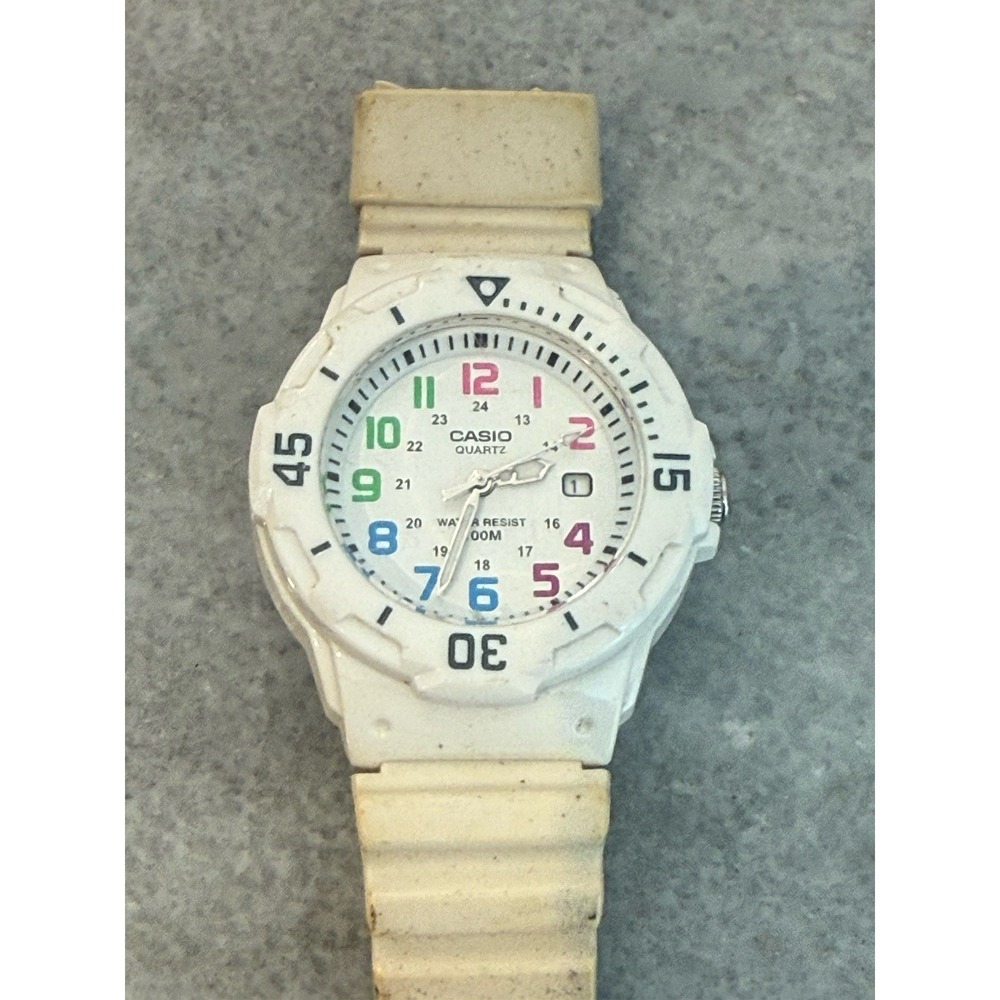 Casio LRW-200H Women Diver Style Watch White Resin Multi Color Dial Date 100M